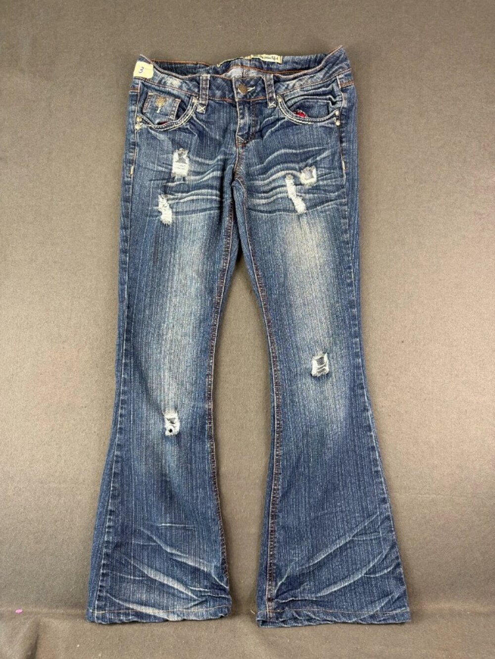 Dollhouse Womens Blue You Are Beautiful Bootcut Jeans Denim Distressed Y2K 3
